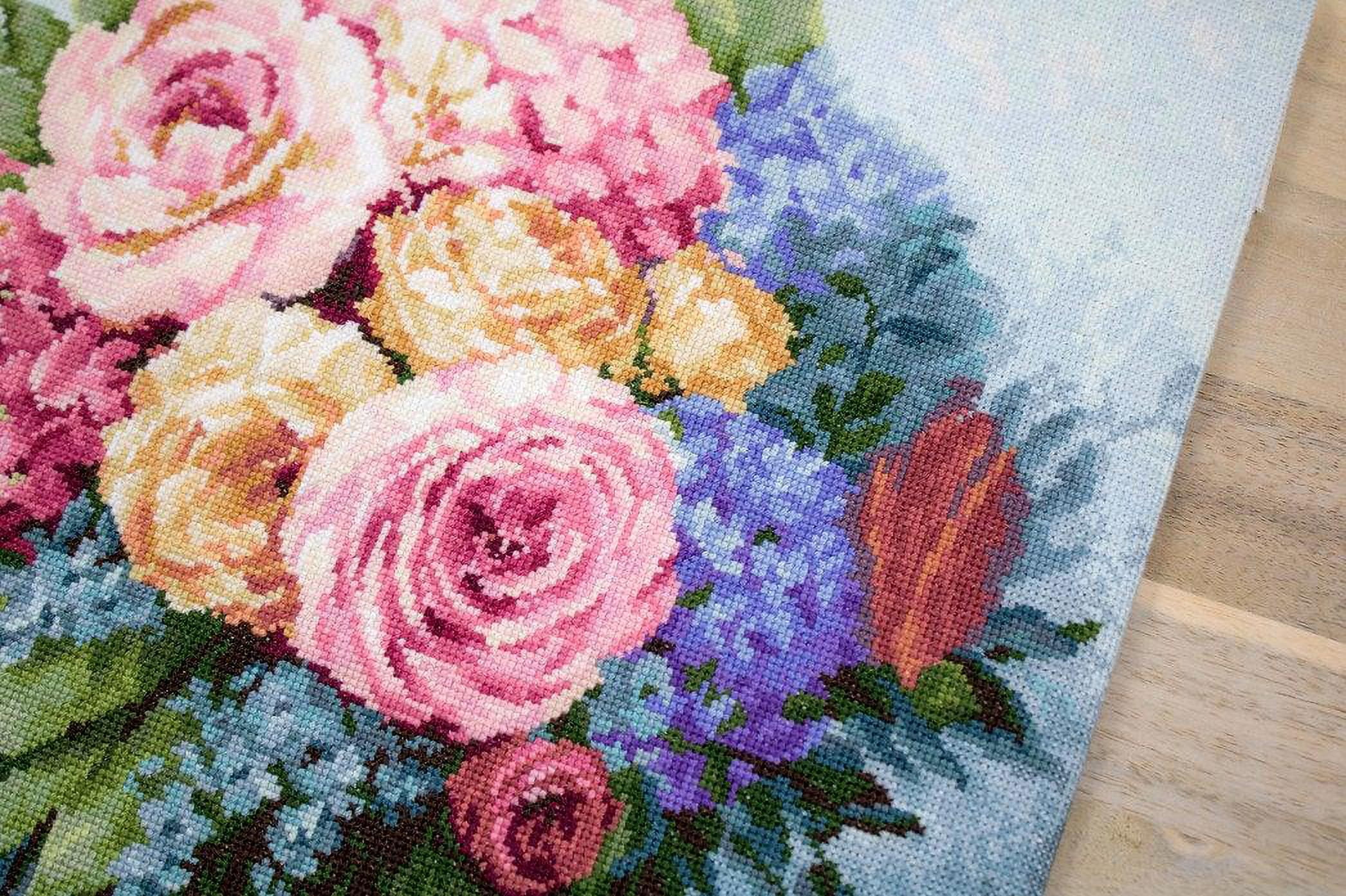 Counted Cross-Stitch Kit Bouquet B2371L Needlework Flowers By Luca-S Canvas Cotton Pink Yellow Blue Green
