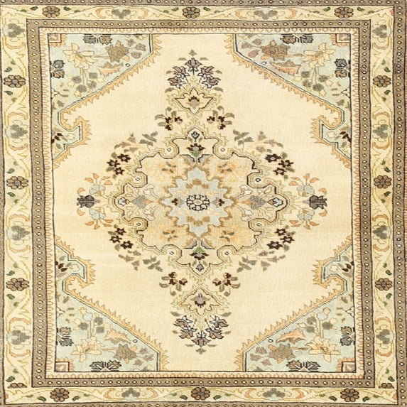 Ahgly Company Machine Washable Indoor Square Traditional Sun Yellow Area Rugs, 6' Square
