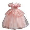 thumbnail image 1 of Girls Princess Gown Performance Girls Formal Dress with Layered Tulle Skirt and Ruffled Satin Collar for Special Occasions and Parties Princess Dress Up for Girls 4-6 (Pink 120), 1 of 6