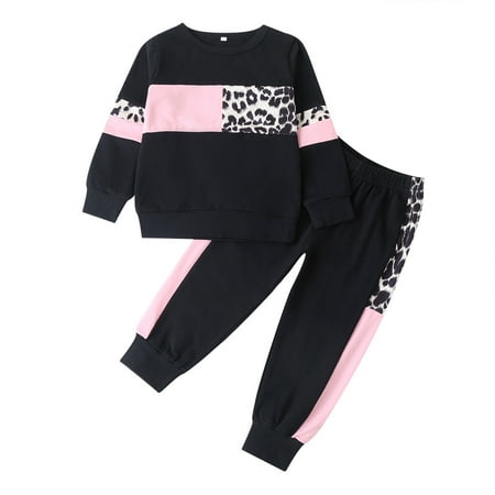 

Toddler Kids Fashion Patchwork Leopard Tops+ Pants Outfits Set