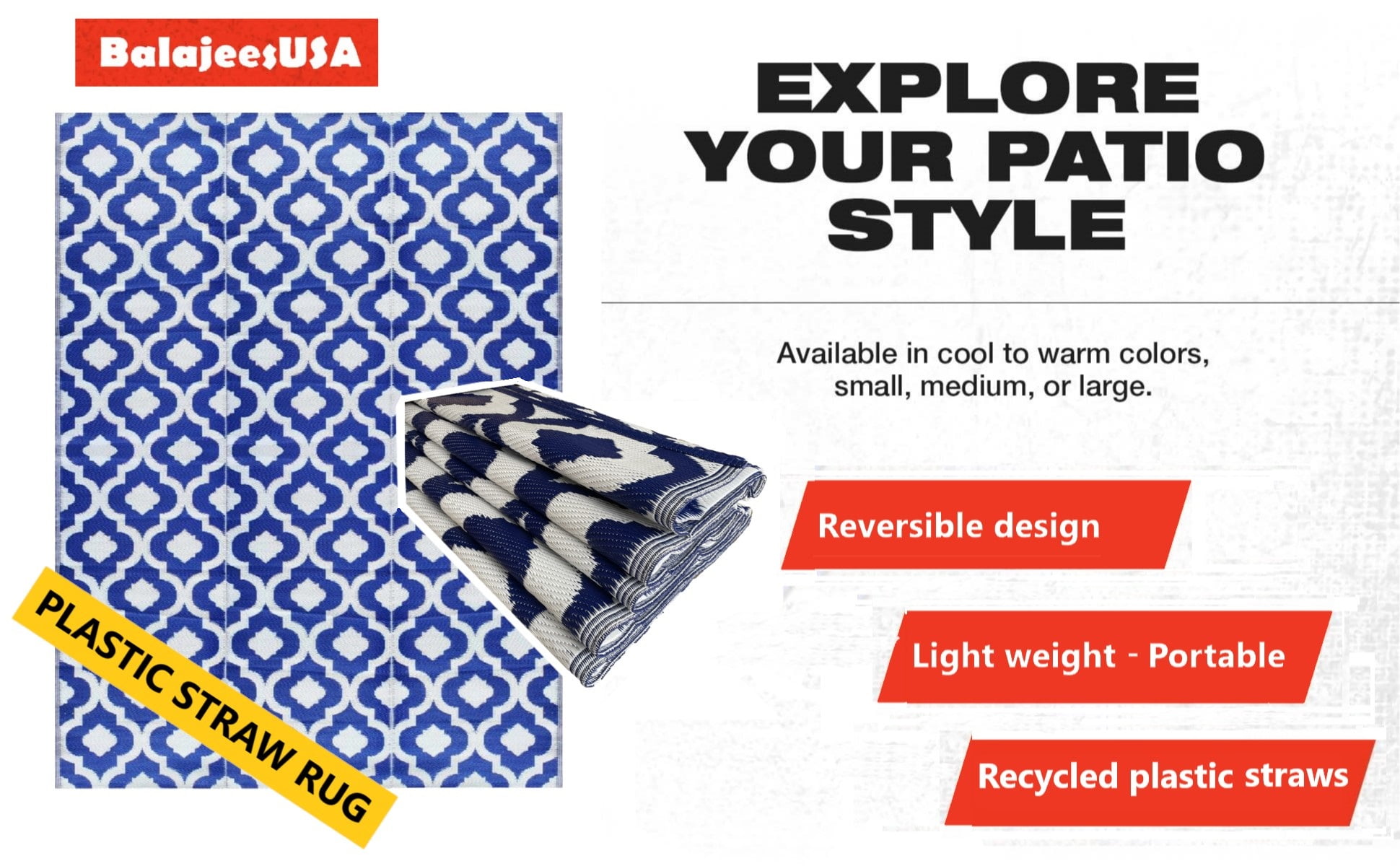 BalajeesUSA Durable Recycled Plastic Patio Outdoor Rug, 5x7 Ft