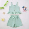 thumbnail image 2 of CAUYDY Baby Girl Summer Clothes Set 0 6 12 18 24 Months 2T 3T Print Short Sleeve Crew Neck T-Shirts and Elastic Waist Shorts 2Pcs Outfits For 1t 2t 3t 4t 5t 6t (Sizes 2-3 Years,D01-Green), 2 of 5