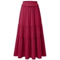 thumbnail image 2 of Long Skirts for Women Solid Color Elastic High Waist Tiered Pleated Casual Boho Flowy Beach Holiday Summer Maxi Skirt S-2XL, 2 of 6