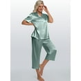 thumbnail image 5 of DAKIMOE Silk Satin Pajama Set for Women Capri Pajamas Short Sleeve Button Down Two Piece Pjs Sleepwear Soft Loungewear Nightwear, 5 of 8