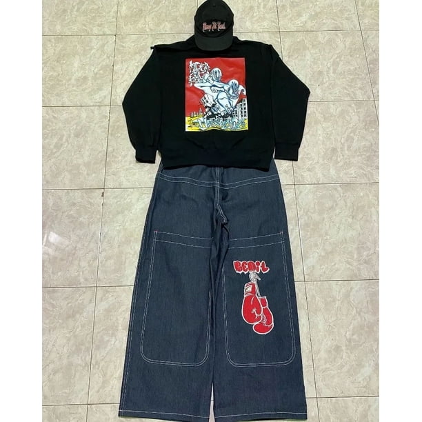 JNCO high quality Embroidered Hip Hop Y2K baggy jeans Tribal Jeans