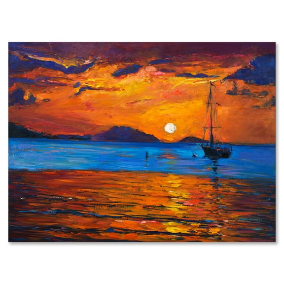 Designart ' Boat At The Lake During Evening Glow IX ' Nautical & Coastal Canvas Wall Art Print