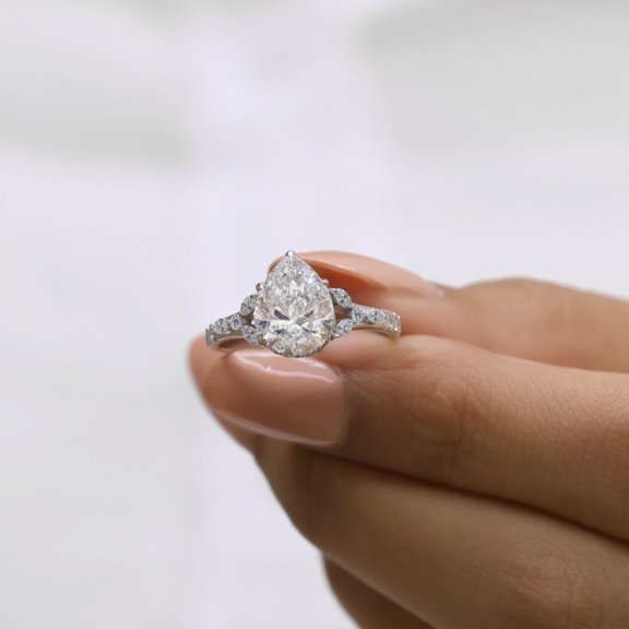 VINSON 2 Carat Pear Cut Moissanite Diamond Nature Inspired Ring - Hidden Halo Unique Proposal Ring for Her