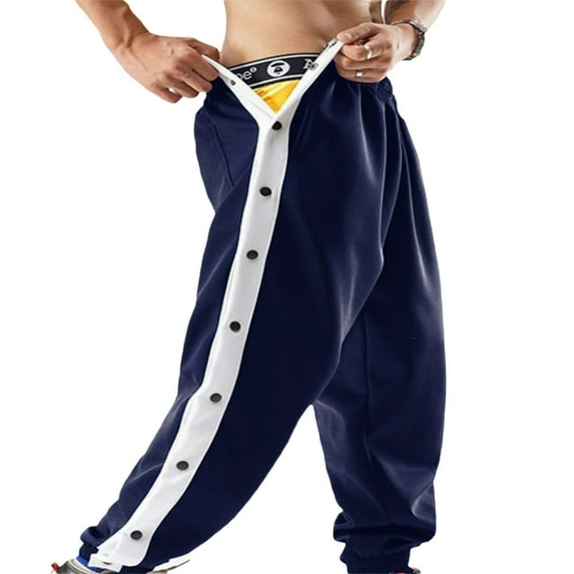 Mens Tear Away Pants Loose Fit Basketball Casual Training Pants High Split Snap Button Up Sweatpants