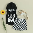 thumbnail image 2 of Bagilaanoe 2pcs Toddler Baby Boy Shorts Set Short Sleeve Letter Print Hooded Tank Tops + Checkerboard Shorts 6M 12M 18M 24M 3T Kids Casual Summer Clothes, 2 of 8