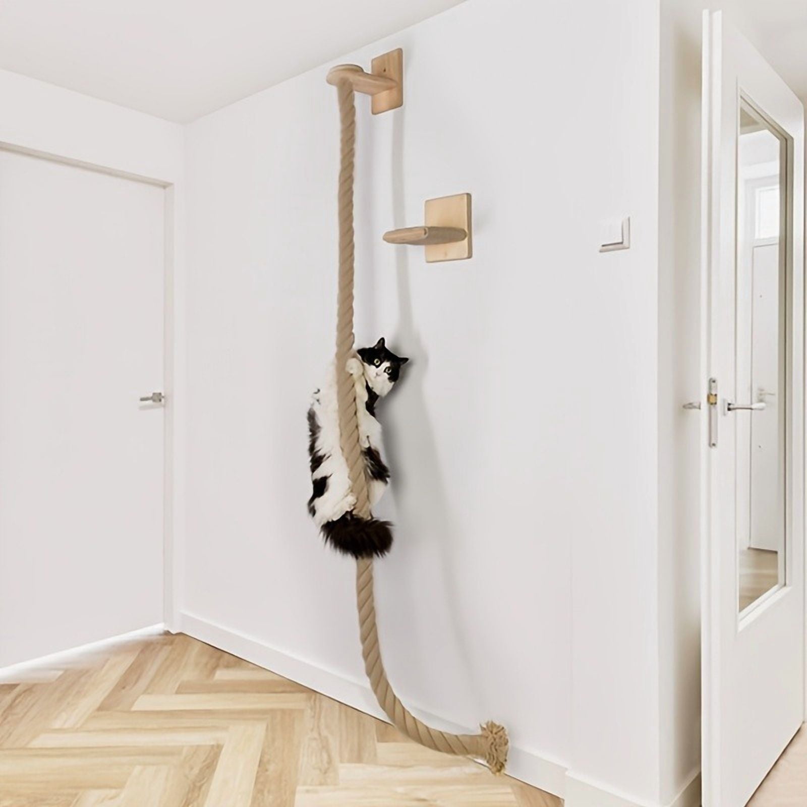 Wall Mounted Cat Climbing Frame, Premium Pine Cat Tree Tower With 0.8 x 59.1 Inch Climbing Rope, Wall Mounted Cat Steps With Sisal Rope, Space Saving Cat Wall Furniture For Indoor Cat Playground