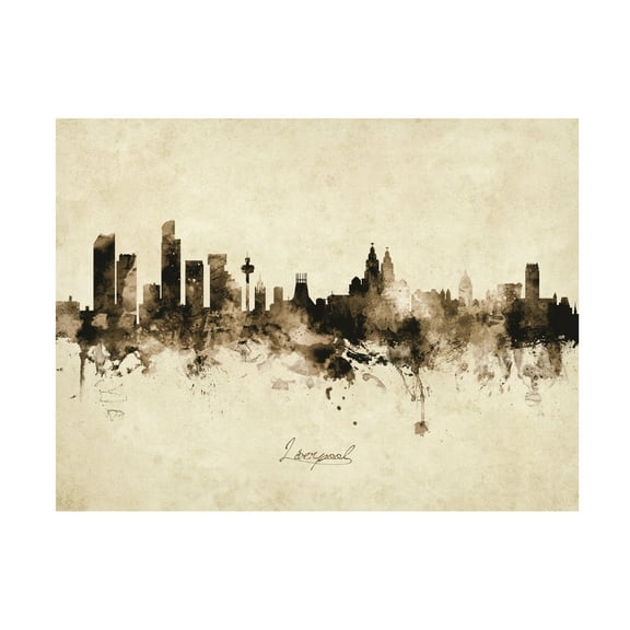 Michael Tompsett 'Liverpool England Skyline Vintage' Canvas Art