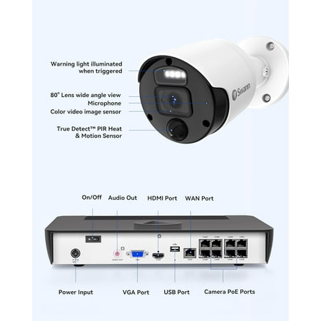 Swann - Master Series 4K, 8-Channel, 6-Camera, Indoor/Outdoor PoE Wired 4K UHD 2TB HDD NVR Security Surveillance System - White