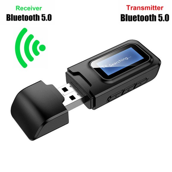 Bluetooth 5.0 Transmitter Receiver 2 in 1 Portable Visual Bluetooth TV Transmitter with LCD Display Wireless 3.5mm Bluetooth Audio Adapter for PC TV Headphones Home Stereo