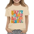 thumbnail image 2 of Kids Happy First Day Of School Floral Letter Graphic T Shirt Crew Neck Soft Cotton Short Sleeve Tee for New Term Entrance and Kindergarten Daily Classroom Outfits Beige 100, 2 of 7