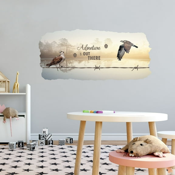 Animal Watercolor Wall Decals for Kids Room - Inspirational Quotes Falcon Hawk Animal Outdoor Scene DIY & Creativity Boy Girl Bedroom Wall Water Color Sticker - Size: 10 In x 5 In