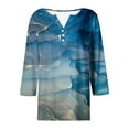 thumbnail image 4 of DeHolifer Women's T Shirt 3/4 Sleeve V-Neck Button Marble Print Casual T Shirt Loose Dressy Tunic Tops Blue L, 4 of 5