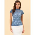 thumbnail image 2 of Blusa Semitransparente Con Cuello Alto Y Manga Corta Con Abertura En La Espalda Y Encaje Para Mujer Azul XL, 2 of 5