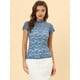 thumbnail image 2 of Blusa Semitransparente Con Cuello Alto Y Manga Corta Con Abertura En La Espalda Y Encaje Para Mujer Azul XL, 2 of 5