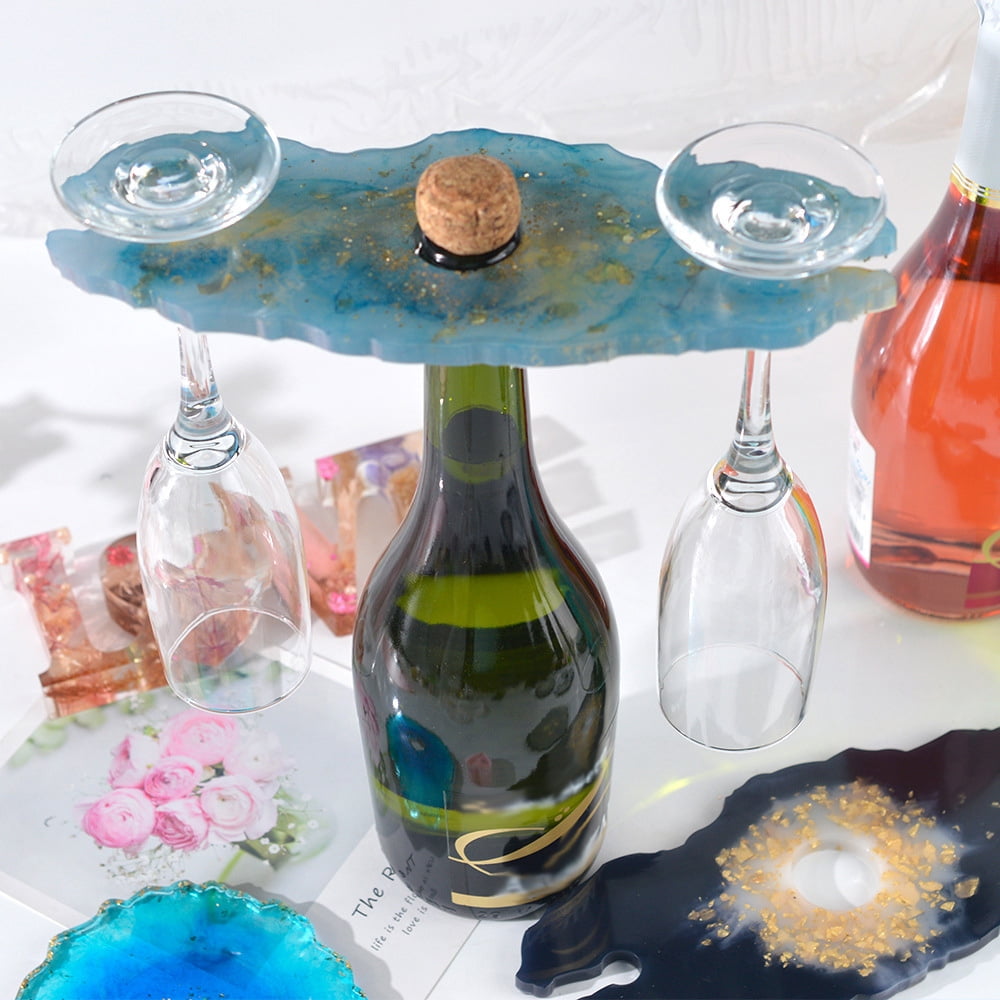 Home Decoration 2 Pack Wine Glass Holder Silicone Resin Molds and 2 Pack Epoxy Coaster Molds with Measuring Cup Bowl Cups Mats DIY Craft Resin Casting Molds for Making Wine Rack