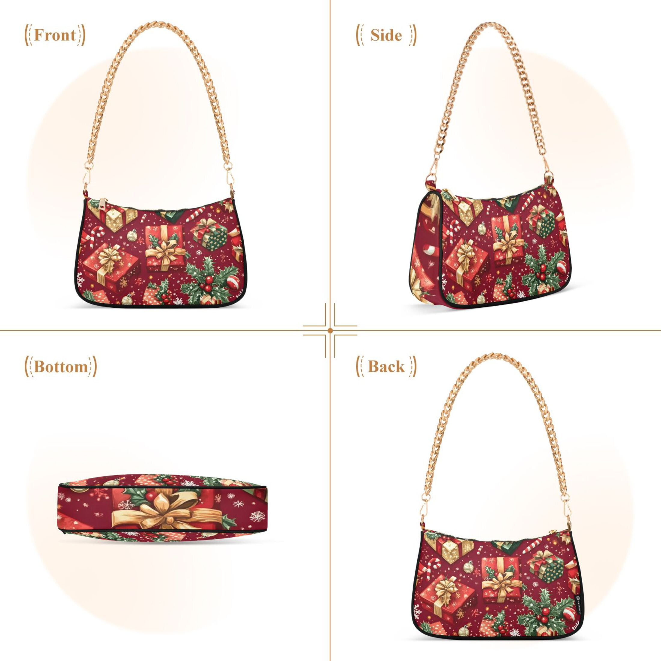 Ryvnso Christmas Candy Snowflake Womens Chain Shoulder Bag Tote Handbags Clutch Hobo Purse with Zipper for Travel