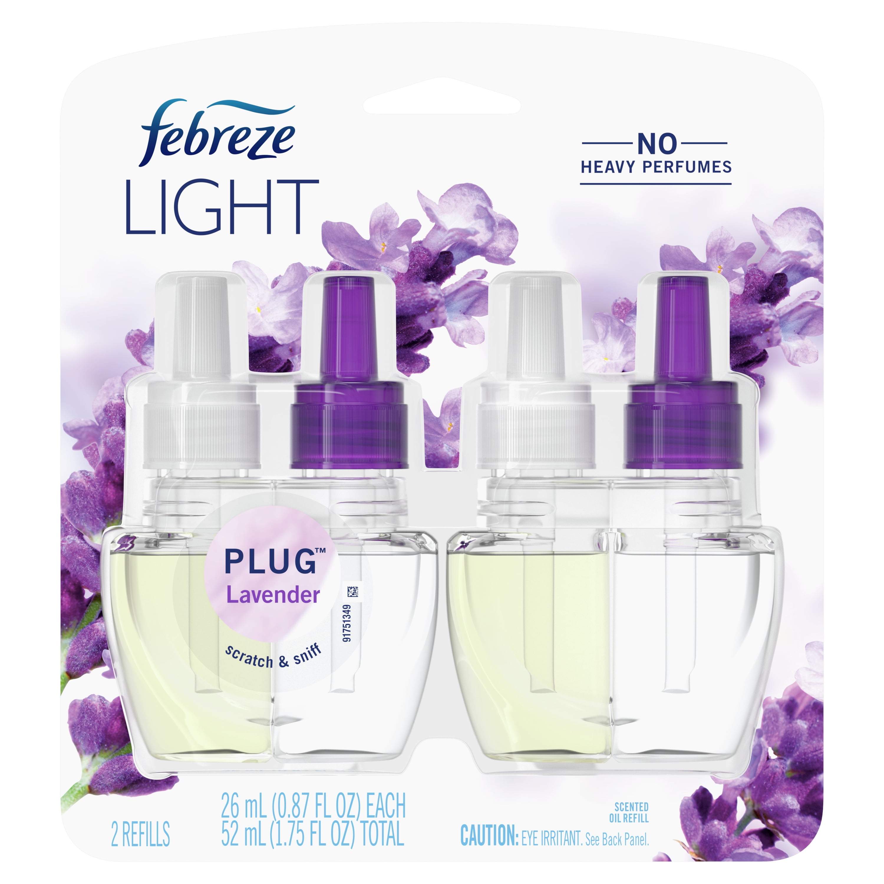 Febreze LIGHT Fade Defy PLUG Air Freshener, Lavender, (2) .87 fl. Oz. Oil Refills