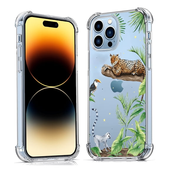 Jungle Cheetah Clear Case for iPhone 14 Pro,Aesthetic Art Design Case for Men Women,Unique Soft Transparent TPU Bumper Case Cover