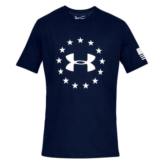 Under Armour Men's Athletic UA Freedom Logo T-Shirt Short Sleeve Active Tee, Academy/White, XL