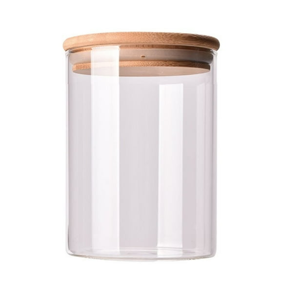 Bath Salt Container on Sale Feinib Matcha Storage Container Bamboo Lid Candy Jar Tea Jar Clear Glass Jar Sealed Canister Food Storage Container for Loose Tea Coffee Sugar Clearance Bottle*1