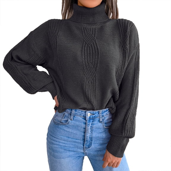 Elegant Women Sweater Pullover Womens Turtleneck Long Sleeve Tunic Sweater Oversized Knit Sweater