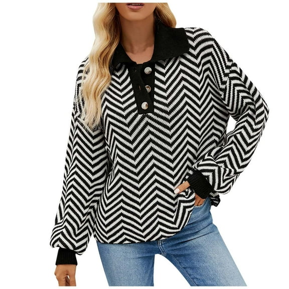 QIPOPIQ Womens Sweaters Clearance Pullover Sweaters Fashion Casual Color Long Sleeve V-Neck Sweater Knitwear Black M