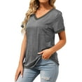 thumbnail image 5 of MOSHU V-Neck Women T Shirts Short Sleeve Loose Summer Tops for Women with Pocket, 5 of 10