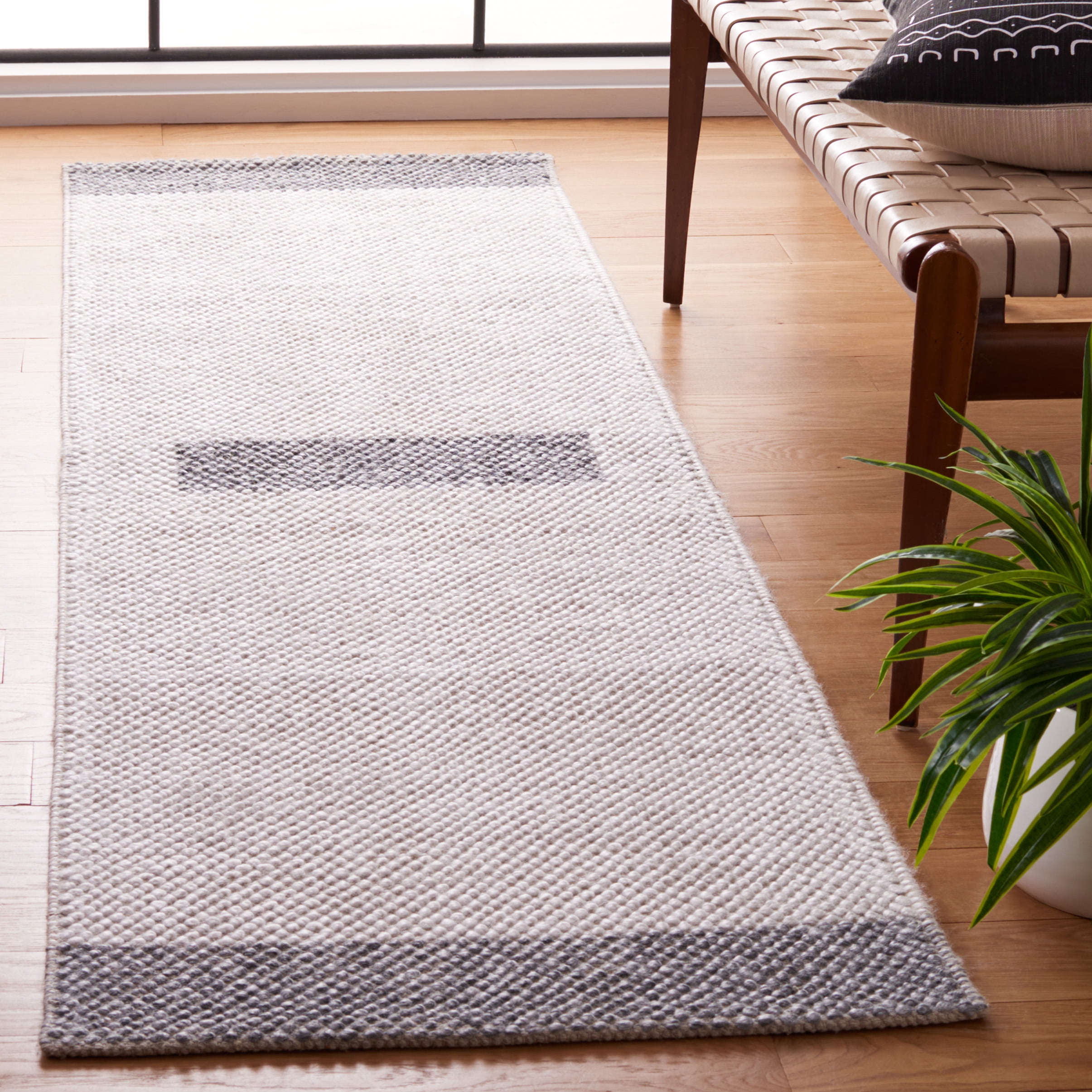 SAFAVIEH Natura Marina Striped Wool Runner Rug, Ivory/Dark Grey, 2'3" x 8'