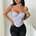 thumbnail image 2 of Women's Floral Lace Overbust Corset Tops Embroidery Patterns White Spaghetti Strap Crop Top Purple L, 2 of 4