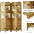 thumbnail image 2 of Room Divider with Shelves, 68.9inch Wood Carved and Louvered Wall Divider Freestanding, 4 Panels Folding Partition Screen for Bedroom Home Office (Natural), 2 of 8