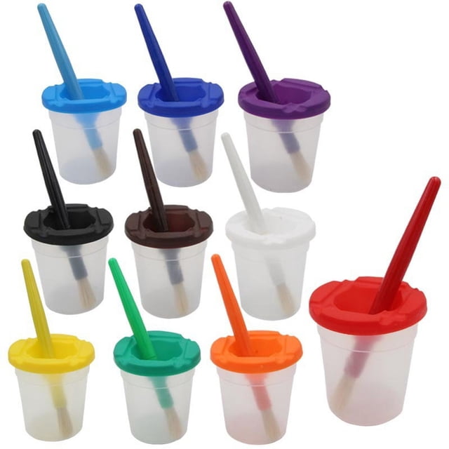 Pincel de 10 colores de plástico anti-vertido taza de lavado pincel de aceite para niños graffiti pincel de pintura de cerdas de cerdo de 10 colores taza de color