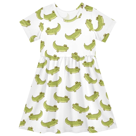 joogoo Cartoon Crocodile Girls' Short Sleeve Dress Kids Dresses 5-6T