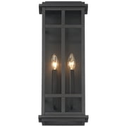 Possini Euro Design Metrix 20 High Farmhouse Rustic Rectangular Outdoor Wall Light Fixture Mount Porch 2-Light Black Glass Shade