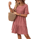 thumbnail image 3 of Vestido Midi Holgado de Corte A, con Mangas Abullonadas, Cuello Redondo y Cintura Alta, Fruncido, para Mujer, Verano 2025, Color Pasta de Frijoles en Polvo XXL, 3 of 10