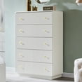 thumbnail image 5 of wow97e Fluted 5 Drawers Dresser, Wood Tall Chest of Drawers with Deep Storage, Modern Bedroom Chest for Closet Hallway, Entryway, Living Room, 5 of 7