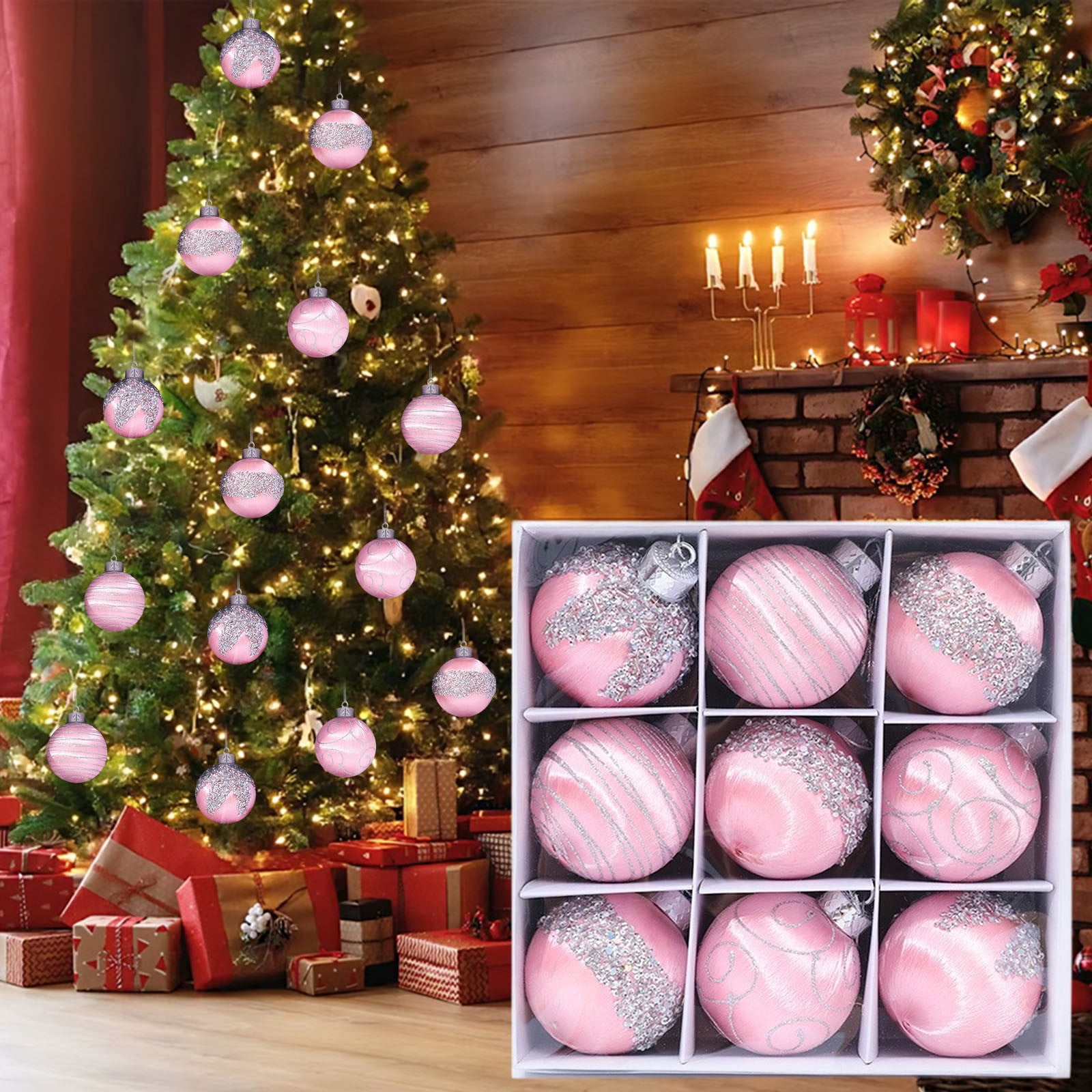 Lot De 6 Boules De Noël En Mousse Et Fil De Soie - Diamètre 6 Ou 8 Cm, Décorations Festives - 10
