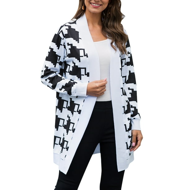 Fashion Women Leopard Print Open Front Long Cardigan Loose Open