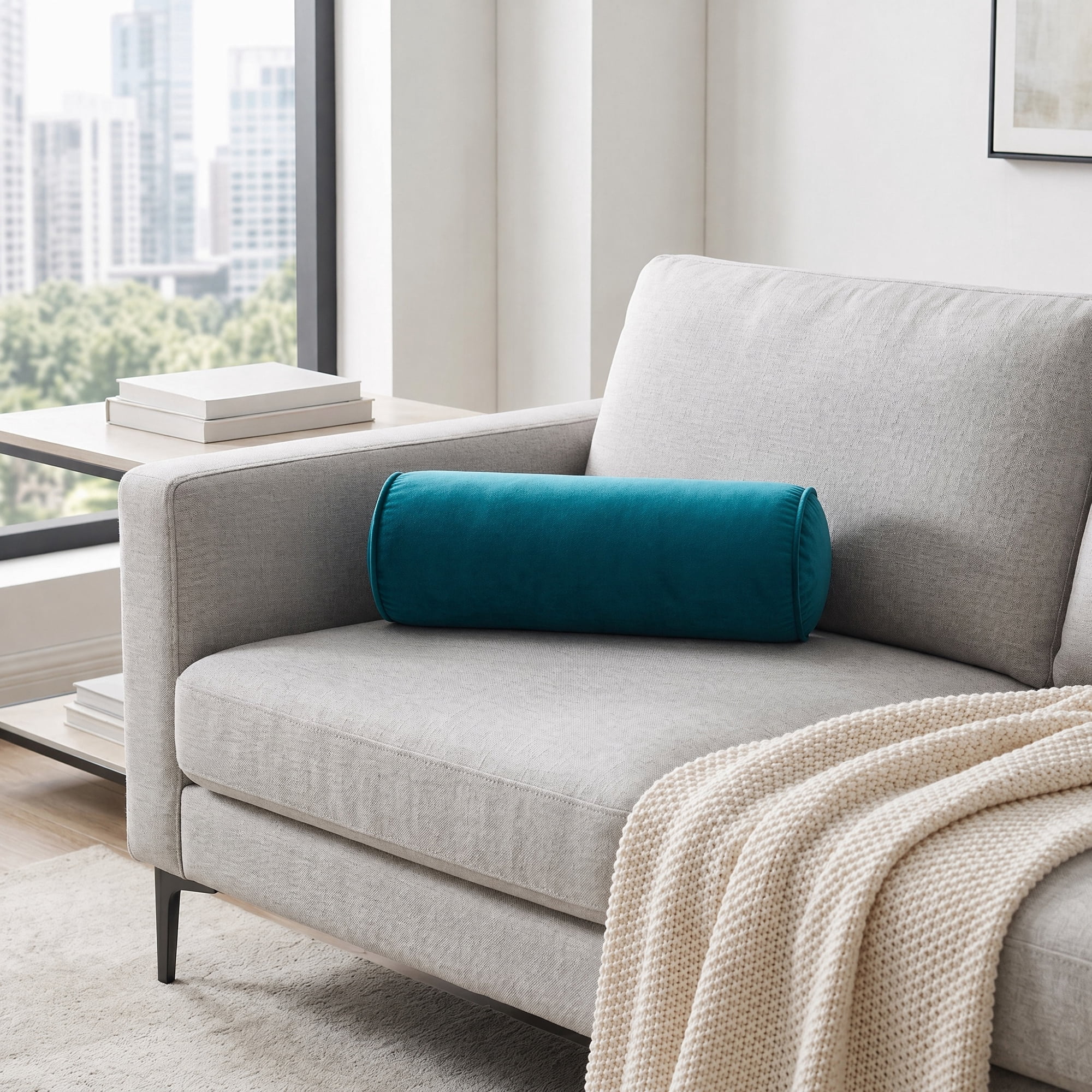 Unique Bargains Lumbar Support Wool Pillow for Back Support Peacock Blue 19.7"x6.7"