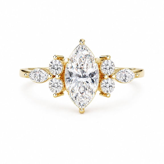 10K Yellow Gold Marquise Cut Halo Engagement Ring for Women Lab grown Diamond Wedding Ring