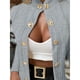 thumbnail image 5 of Cárdigan de Punto con Estampado de Rombos para Mujer, Abrigo Corto Ligero, Cuello Alto, Larga, Botones Metálicos, Chaqueta de Otoño Gris L, 5 of 7