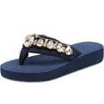 thumbnail image 2 of Domuza Flower Rhinestone Wedge Flip flops For Womens Trendy Summer Boho High Heel Platform Non slip Beach Thong Sandals Crystal Jeweled Sandal Shoes Navy 5.5（EU-36）, 2 of 7