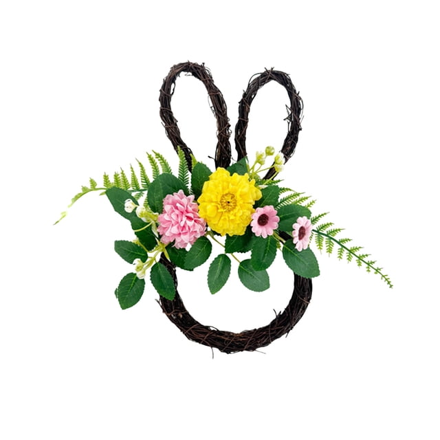 Coronas de Puerta de Primavera para Puerta Delantera Afuera Corona en Forma de Conejo 26x18cm / 10.2x7 en Adecuado para Pantalla de Ventana Colgante de Puerta Delantera O Decoración General de Pascua