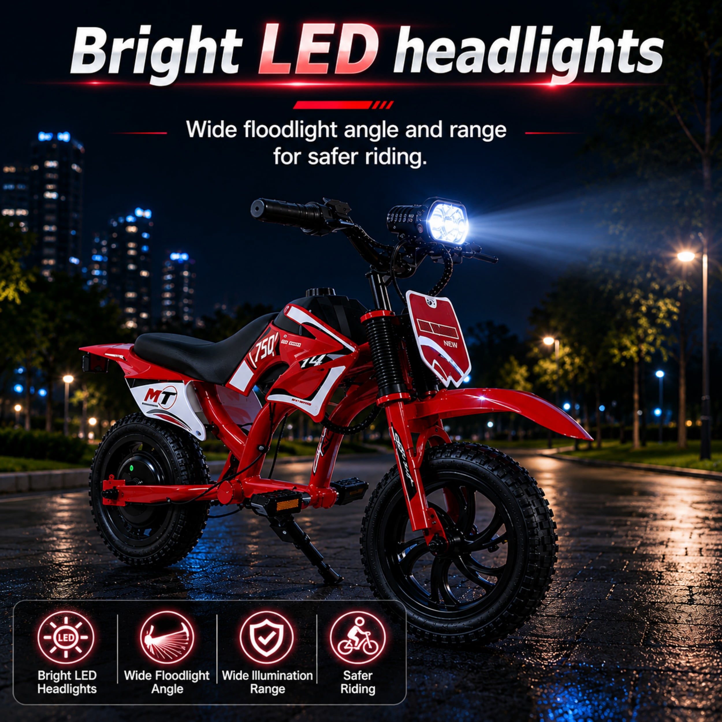 Nexrid MT750 Electric Dirt Bike, Red with Decals, 300W Motor, 10 mph Max Speed, 25.2V 2600mAh Battery, Electric Ride On for Kids