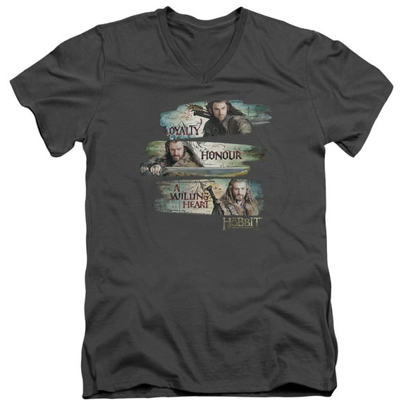 The Hobbit Loyalty And Honour S/S Adult V-Neck T-Shirt Charcoal