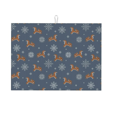 

Cauagu Dish Drying Mat 24*18 inch Absorbent Dish Drainer Kitchen Counter Dish Drying Pad for Countertops Sinks Draining Racks( Squirrel And Snowflakes)