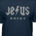 thumbnail image 2 of Teelocity Jesus Rocks Logo Graphic T-Shirt (Small - Standard Fit, Navy), 2 of 4